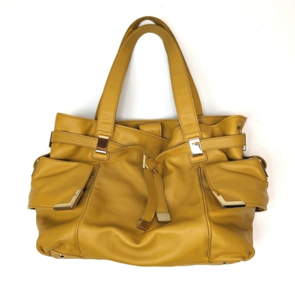 Michael Kors Beverley Mustard Yellow and Gold Drawstring Bag